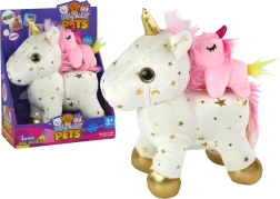 Licorne en peluche avec berceuse – blanche avec petites étoiles dorées, set