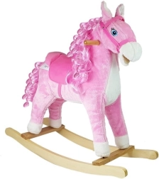 Cheval à bascule rose avec crinière, sons, bouche et queue mobiles 74 cm