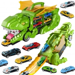 Woopie camion dinosaure avec petites voitures et rampe lanceuse, set de 13 pièces