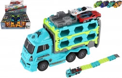 Camion porte-voitures en plastique à friction 22 cm + 2 petites voitures de sport