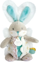 Doudou lapin avec hochet et attache-tétine 21 cm – Turquoise