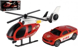 Ensemble de sauvetage pompier avec hélicoptère et voiture