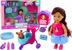 Poupée avec chiots et accessoires – set rose pour s’occuper des toutous