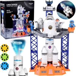 Station spatiale avec fusée, navette et projecteur avec figurines
