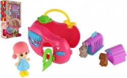 Poupée avec maison portable et petits animaux