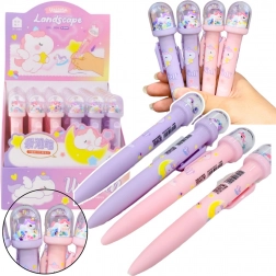 Stylo à bille avec dôme pailleté et figurine licorne, encre bleue