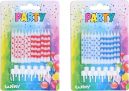 Bougies d’anniversaire à pois et rayures, 12 pcs + supports