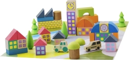 Jeujura jeu de construction en bois village en cubes, 40 pièces