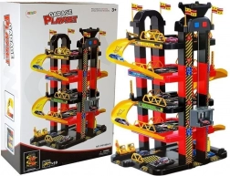 Parkings-garages à cinq étages avec ascenseur à piles et 10 petites voitures, avec lumières