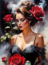 Peinture diamant femme avec des roses 30 × 40 cm