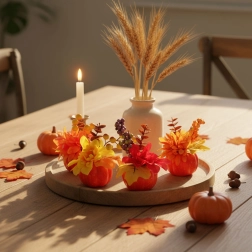 Décoration automnale en forme de citrouille avec fleurs - 1 pièce