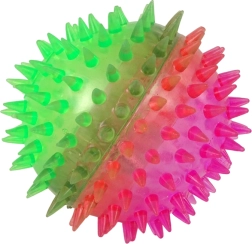 Balle transparente à picots 8,5 cm avec éclairage bicolore