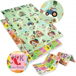 Tapis d’éveil éducatif en mousse XPE pliable double face 120 × 180 avec alphabet allemand et motif ferme Humbi