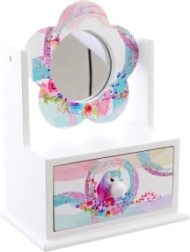 Boîte à bijoux en bois avec miroir fleuri Licorne