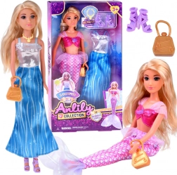Poupée Anlily 2‑en‑1 princesse et sirène avec accessoires