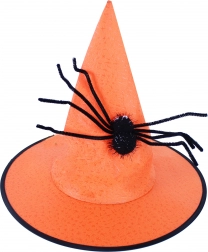Chapeau de sorcière orange avec araignée pour adulte