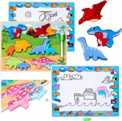 Puzzle éducatif en bois dinosaures avec tableau à dessin