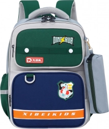 Sac à dos scolaire avec motif dinosaure et trousse gris 16L