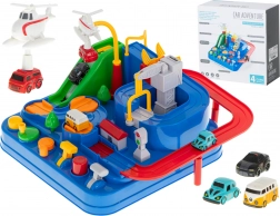 Parc de course automobile interactif à obstacles avec 4 véhicules et un hélicoptère 24 × 24 cm