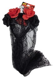 Serre-tête Halloween avec voile, roses et tête de mort - 1 pièce