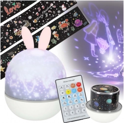 projecteur nocturne d’étoiles avec oreilles de lapin, USB, télécommande, 6 motifs