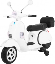 Scooter électrique pour enfants Vespa blanc avec roulettes auxiliaires, audio et similicuir