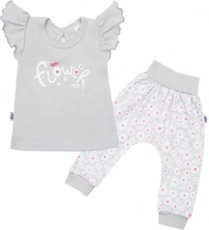 Ensemble bébé en coton 2 pièces NEW BABY Happy Flower gris