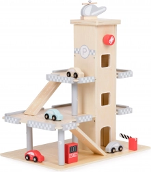 Garage en bois à étages avec ascenseur et petites voitures ECOTOYS