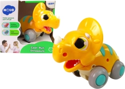 Dinosaure triceratops jaune à roulettes – jouet en plastique pour enfants