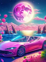 Peinture diamant – cabriolet au paradis rose 30 × 40 cm