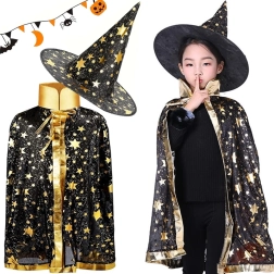Déguisement de sorcier pour enfants avec étoiles – cape et chapeau pour Halloween