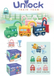 Train éducatif avec wagonnets et serrures