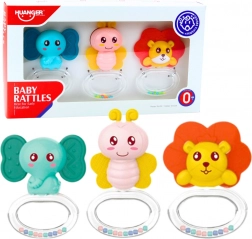 Set de hochets et anneaux de dentition pour bébés Animaux 3 pcs