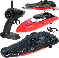 Bateau RC 2-en-1 avec tête de crocodile télécommandée – Rouge