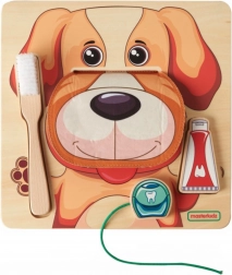 Masterkidz tableau Montessori en bois pour apprendre à se brosser les dents – petit chien