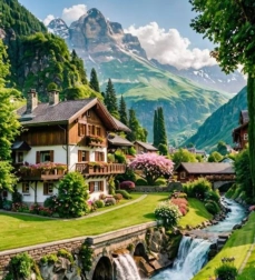 Peinture diamant Maison dans les Alpes suisses 30x40 cm