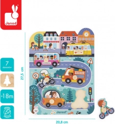 Janod - Puzzle en bois Dans la ville, 6 pièces, 18 mois +