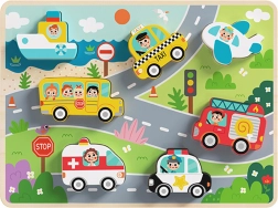 Tooky Toy puzzle d'encastrement Montessori en bois – moyens de transport (7 pièces)