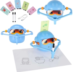 Robot de dessin interactif pour enfants – kit éducatif avec cartes et feutres, bleu