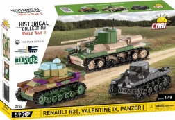 Maquette historique en plastique des chars Renault R35, Valentine IX, Panzer I