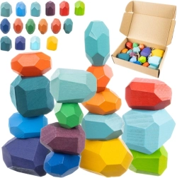 Pierres d’équilibre en bois Kruzzel – set de 16 blocs colorés