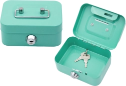 Boîte à argent verrouillable en métal avec deux clés - turquoise