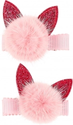 Barrettes avec pompons et oreilles de chat