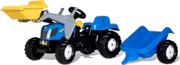 Tracteur à pédales avec godet avant et remorque ROLLY TOYS NEW HOLLAND, bleu