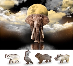 Puzzle en bois Rêves d’éléphants 2-en-1, écologique, 150 pièces