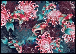 Puzzle Secret Garden : Carpes koï et chrysanthèmes 1000 pièces