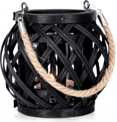 Lampion noir en bambou pour bougie 14,5 × 14 cm