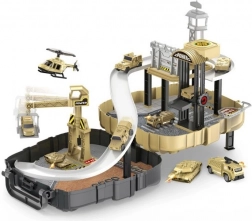 Station militaire avec 2 petites voitures dans un sac à dos