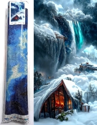 Peinture au diamant Chalet en hiver 80x40 cm