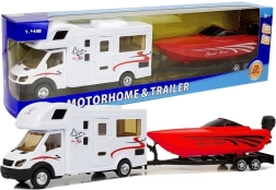 Jouet caravane avec bateau rouge et mécanisme à inertie 1:48